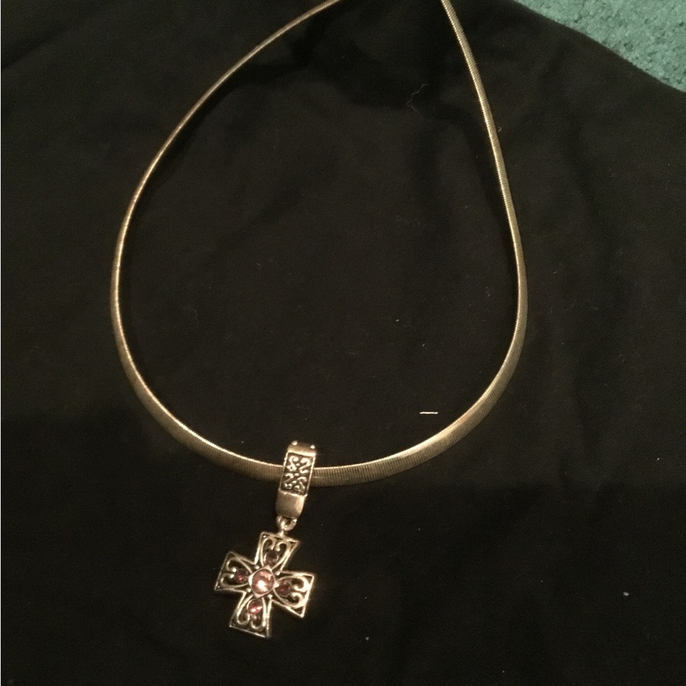 Pink stone and silver necklace